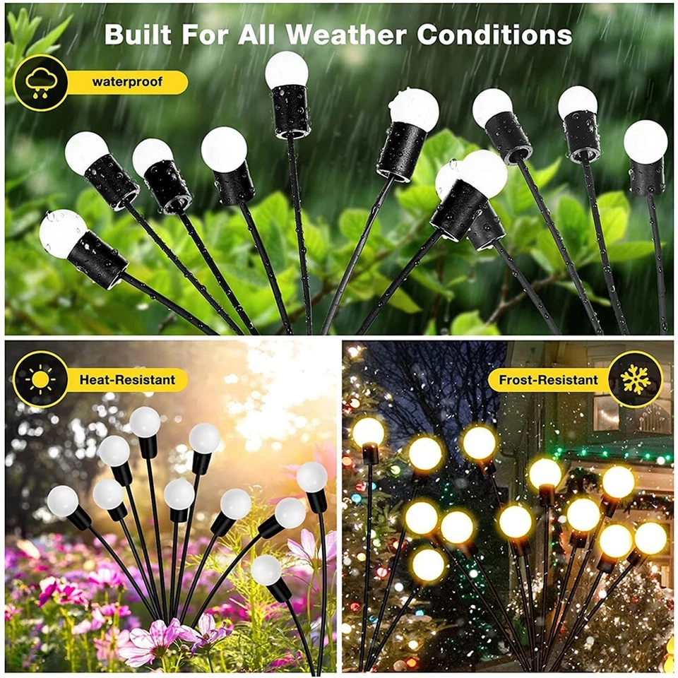 Solar Power Firefly Swaying Lights Garden Walkway Landscape Lamp Decoration new - Image 2 of 4