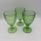 Green Uranium Vaseline Depression Glass Footed Stem Water Goblet Glows Set Of 3
