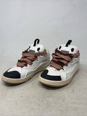 Lanvin Paris Leather Curb Sneakers White, Multicolor Laces 7 Men