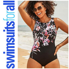 Swimsuits for All Plus Sz 30 Black  Pink Floral One Piece Swimsuit 65-1455-6