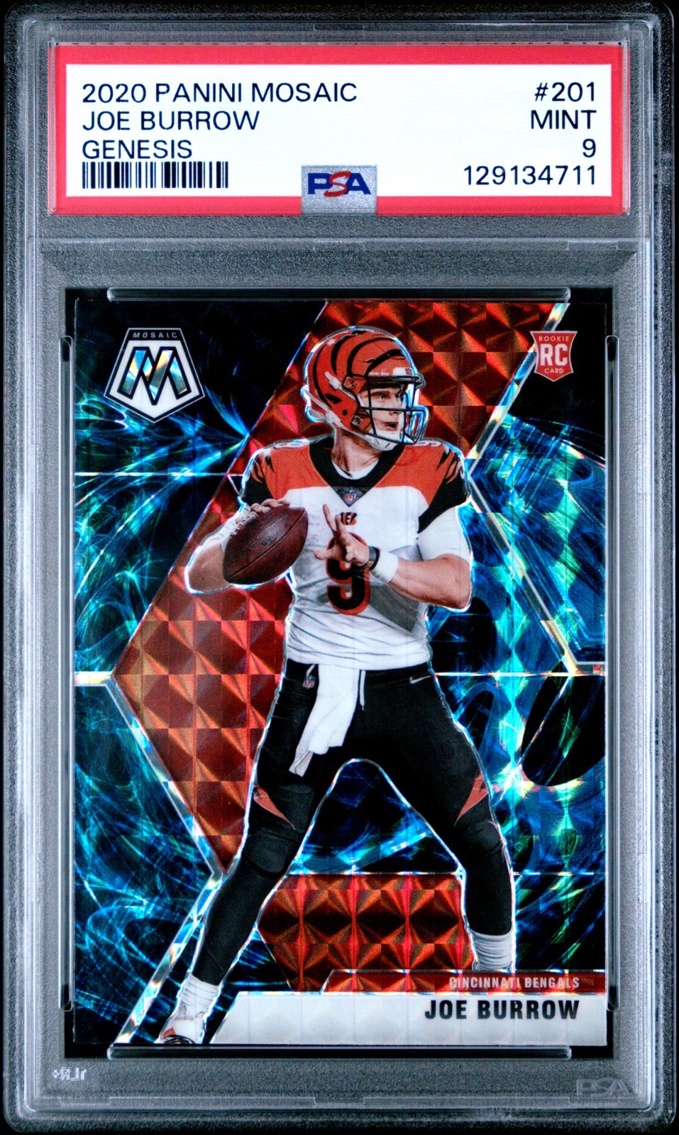 2020 Panini Mosaic Joe Burrow #201 Genesis Mosaic Prizm (RC) Case Hit PSA 9 MINT