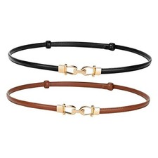 Leather Skinny Women Belt Ladies Waist size below 37" R-classic Black brown