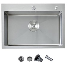 24 Inch Drop In Kitchen Sink, 304 Stainless Steel, Brushed Nickel Silver