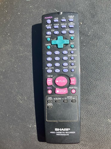 Sharp RRMCG0235AJSB Wireless VCR Remote Control Black for Sharp Video Cassette