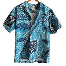 Vintage RJC LTD Blue Tropical Hawaiian Shirt Men's Large Blue Aloha Made in USA