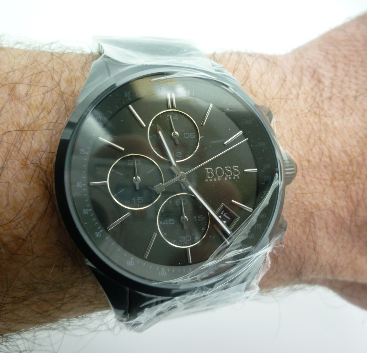 NEW HUGO BOSS 1513676 MENS STAINLESS STEEL BLACK STRAP & BLACK DIAL 44MM GENUINE - Image 2