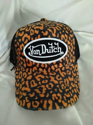 Von Dutch Orange Leopard  Print Snapback Adjustable Trucker's Hat, NWT