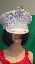 Embellished Luxury Bridal Sailor Hat, White Bachelorette Party Accessory, Glamor