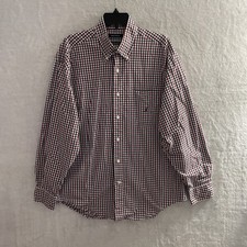 Nautica Mens Button Shirt Red Blue Gingham Check Large Cotton Collar Logo Pocket