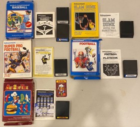 1980s MATTEL INTELLIVISION LOT OF 25 VIDEO GAMES W BOX SOME COMPLETE SLAM DUNK +
