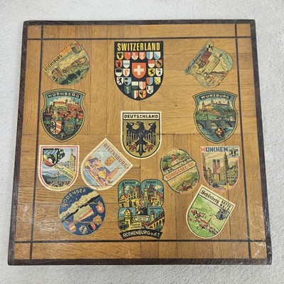 Handmade Vintage Cutting Board Display Board Switzerland Germany Souvenir 13x13