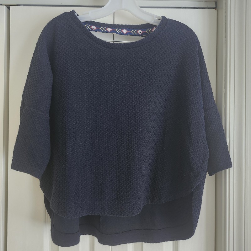 Deletta Anthropologie womens sz. small navy blue textured waffle knit tshirt top