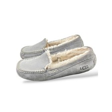 UGG Ansley Light Grey Suede Sheepskin Lined Moccasin Slippers Womens 10
