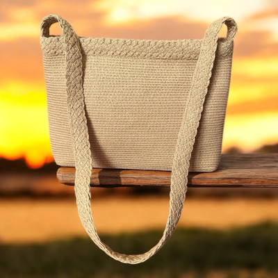 TALBOTS BEIGE WOVEN SMALL SHOULDER BAG LINED WITH PINK FABRIC