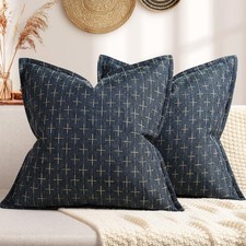 Pillow Covers 18x18 Set of 2 Soft Polyester Textured Pillow Covers with Styli...
