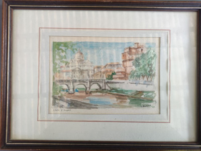 Original Vintage Aquarell ''Castel S. Angelo, Rom''   Gerahmt & Signiert 