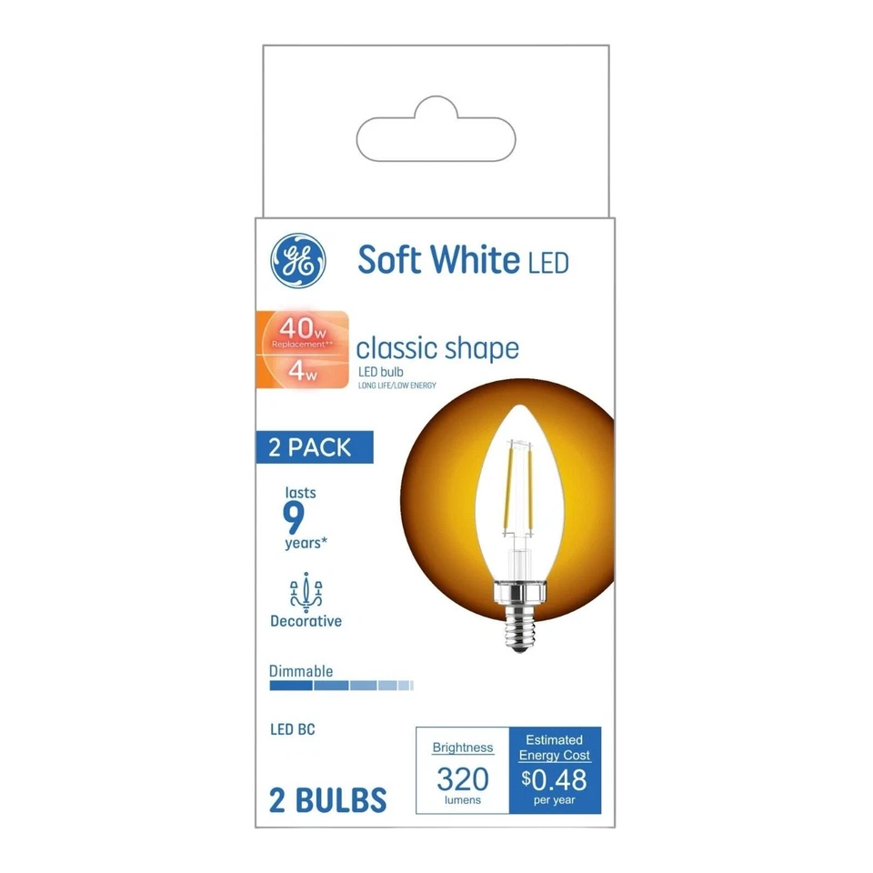 GE Soft White 40W Decorative Candelabra Base LED 2 Light Bulbs E12 Dimmable! - Image 2 of 4