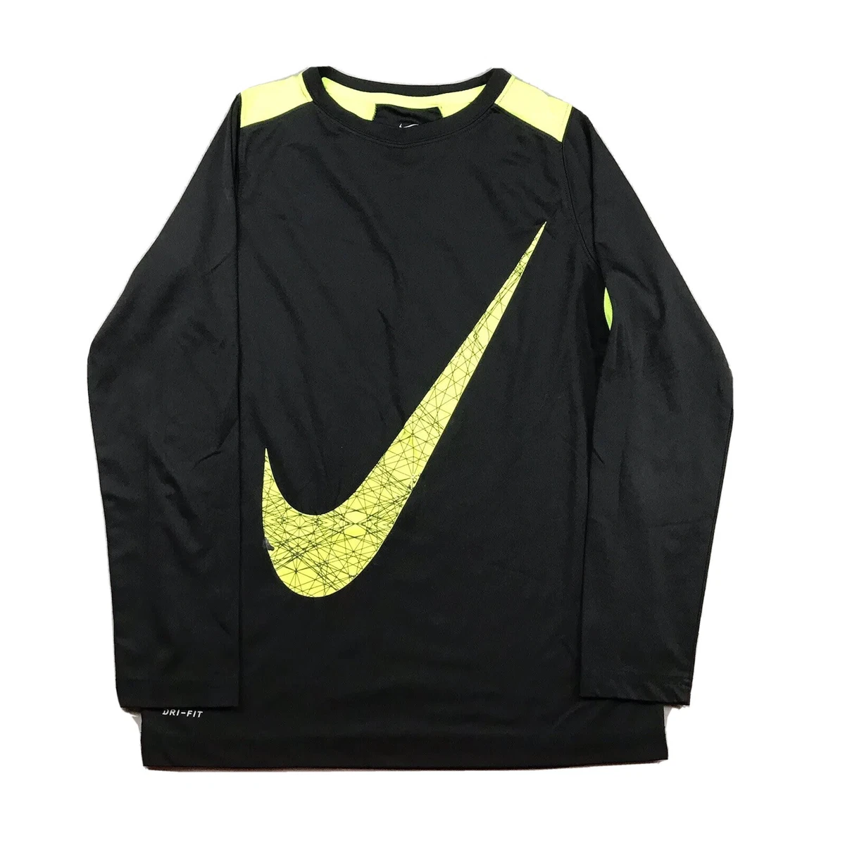 Nike Shirt Womens Large Black Dri Fit Lightweight Long Sleeves Top Big Swoosh