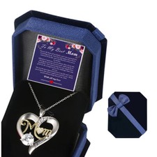 Christmas Gift for Mom I love you S925 Sterling Silver Heart Pendant Necklace