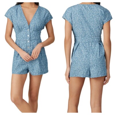 MINKPINK Jaye Chambray Floral Romper Size S