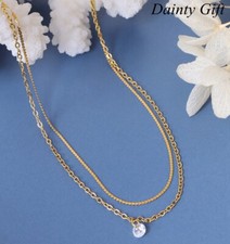 Women Titanium Stainless Steel Gold CZ Double Chain Anklet Foot Bracelet 8-9.7"