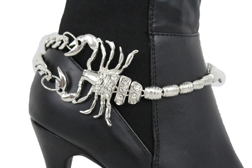Mujer Plata Metal Cadena Bota Correa Pulsera Tobillera Zapato Dije Escorpión Bling - Imagen 3 de 24
