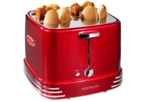 Nostalgia 4 Slot Hot Dog and Bun Toaster with Mini Tongs, Retro Red
