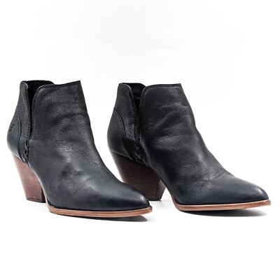 Frye Women Reina Cut Out Black Leather Western Cowboy Ankle 