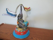 Tin Litho Wind Up Circus Elephant with globe and spinning planes