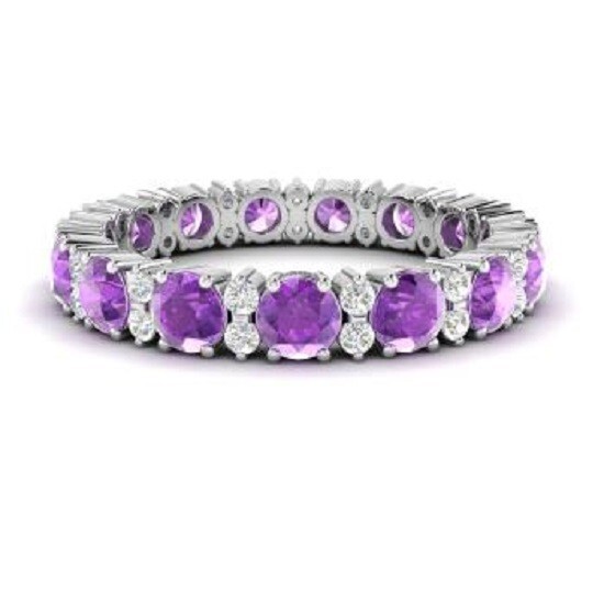 925 Sterling Silver Round Purple Amethyst CZ Eternity Wedding Band Ring