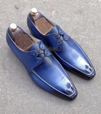 Handmade Men's Leather Oxford Blue Stylish Dress Formal High Quality Shoes-484