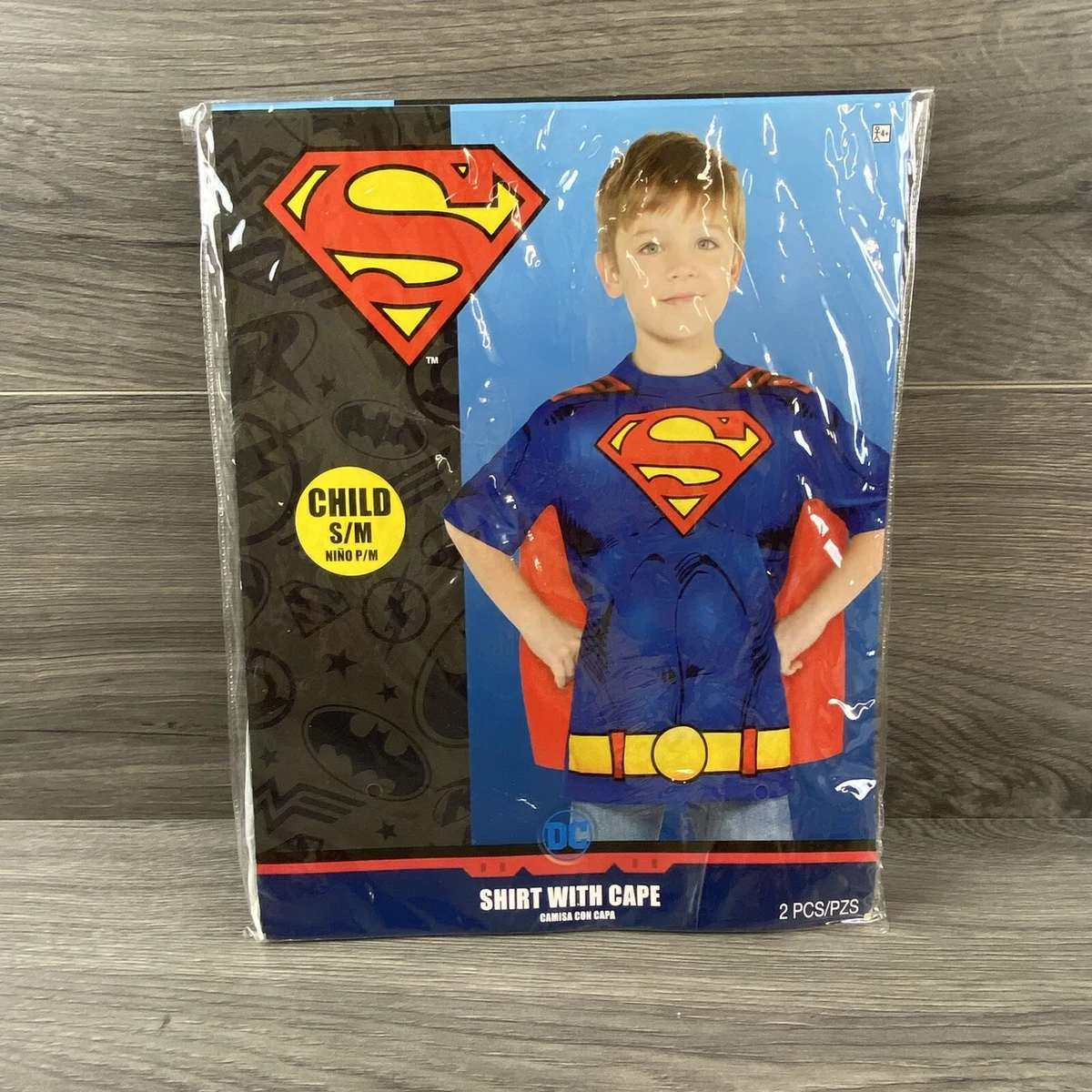 DC COMICS SUPERMAN SHORT SLEEVE SHIRT WITH SUPERMAN CAPE BLUE CHILD Costume New