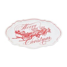 Mud Pie MERRY CHRISTMAS Santa in Sleigh Platter Toile Collection 11.5" x 16"