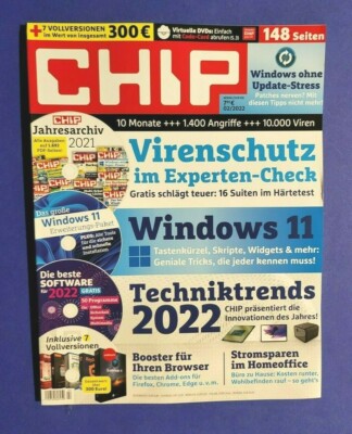 Chip 02/2022 mit virtuellen DVDs für alle Geräte,auch ohne Laufwerk+Jahresarchiv