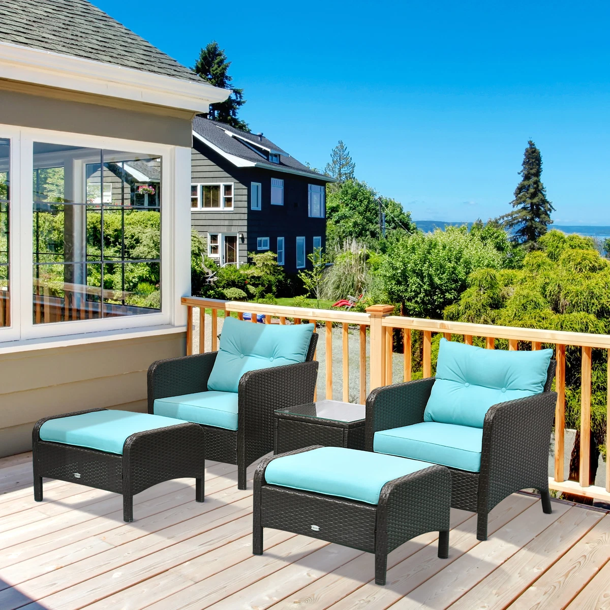 5pcs Outdoor Patio Furniture Set Wicker Conversation Set Footrest
