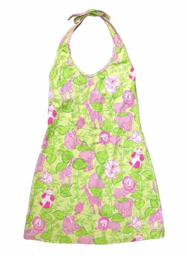 Lilly Pulitzer Vintage XS Mini Halter Dress Wild Animals Pink Green White Label - Picture 1 of 9