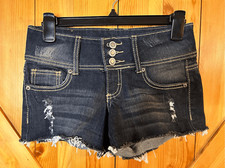 Rue 21 Shorts Dark Wash Stretchy Distressed Raw Hems Size 0/1 3861