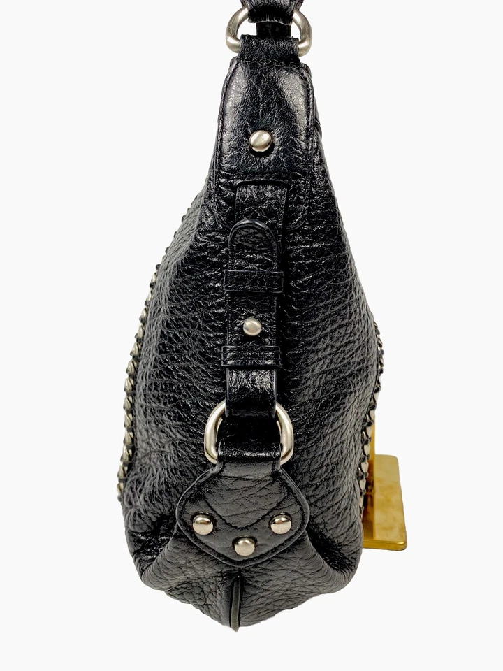 Винтажный Kenneth Cole текстурированный черный кожаный цепочка ссылка большой Hobo наплечная сумка - Изображение 4 из 4