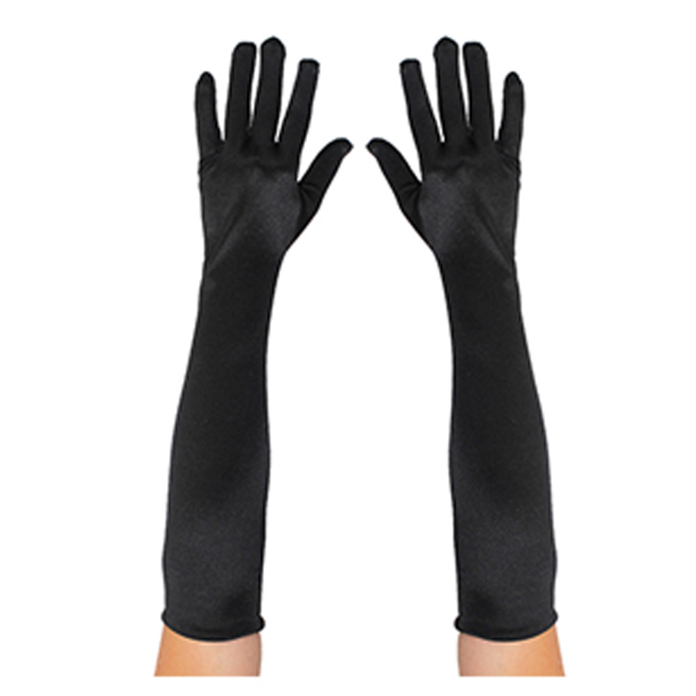 BLACK SATIN SPANDEX GLOVES 50CM LONG EVENING 1920S FLAPPER LADIES FANCY  DRESS | eBay