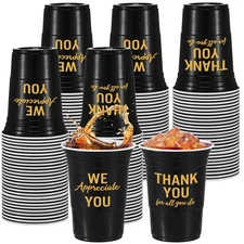 Jingmore 50 Pcs 16oz Disposable Bridal Shower Cups Black Gold