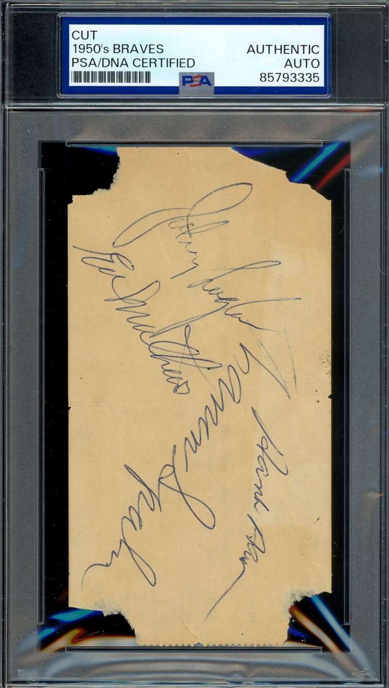 Hank Aaron Spahn Mathews Logan PSA DNA Signed by 4 1950's Taxi Receipt Braves