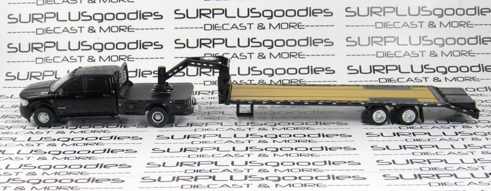 Greenlight 1:64 Black 2023 DODGE RAM 3500 Dually Flatbed com reboque de pescoço de ganso - Imagem 2 de 4