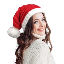 Red Christmas Santa Hat Knitted Skull Cap for Adult Men Women Party Soft Kn...
