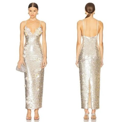 Retrofete Ines Embroidered Sequin Dress Yuzu Gold NEW with tags | eBay