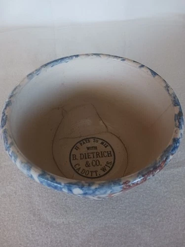 Vintage RED WING Spongeware Bowl Advertising B. Dietrich & CO Cadott, Wisconsin