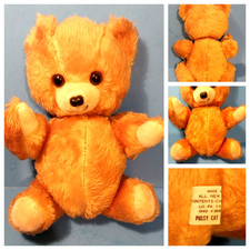 Teddy Bear Stuffed Animal Pussy Cat Toy Co Vtg Tan Plush Jointed 1960s 12" Japan