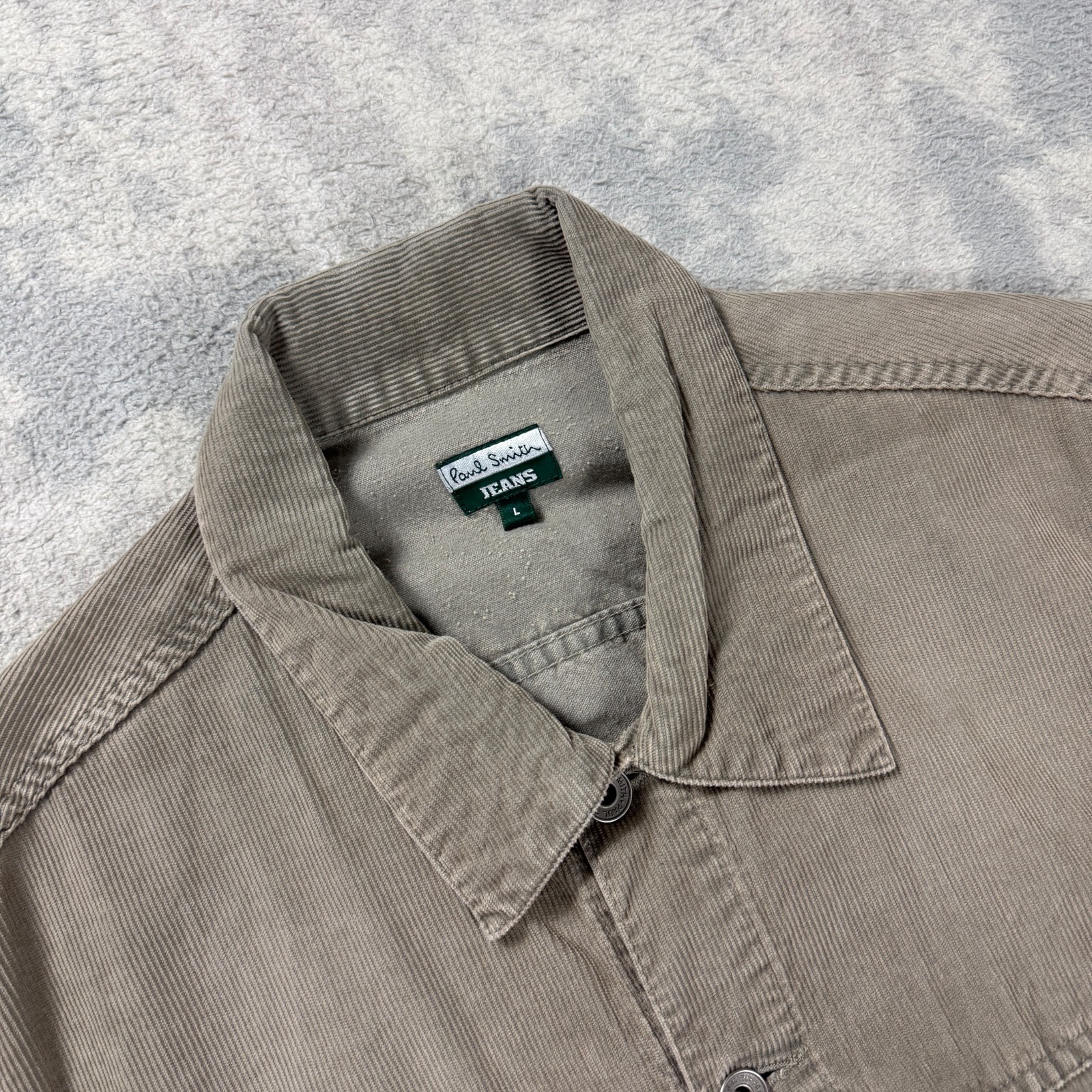 Women's VTG Paul Smith Jeans 2000s Khaki / Grey Lrg Fine Corduroy Trucker Jacket image 2