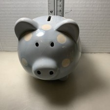 Pig Piggy Coin Money Bank Light Blue W/White Polka Dots