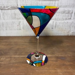 Vintage Patch-Work Style Hand Painted Martini Glass