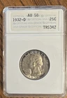 1932 D Silver Washington Quarter ANACS AU 58 Key Date VERY NICE